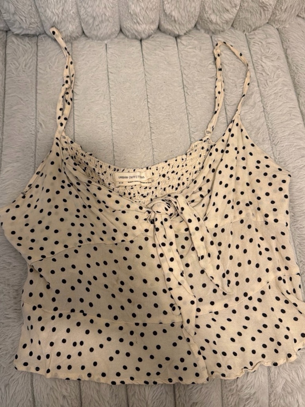 Urban Outfitters Cream and Black Polka Dot Tie-Front Cami